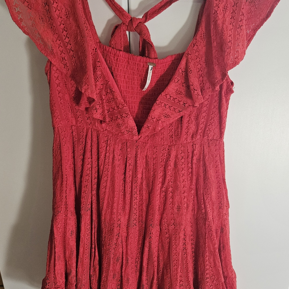 Red Lace Ruffle Dress - Picture 2 of 5